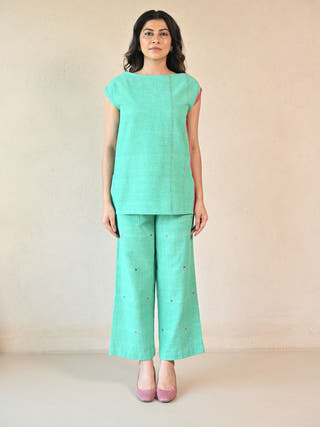 Straight-Cut Tunic with Rounded Neckline | Green