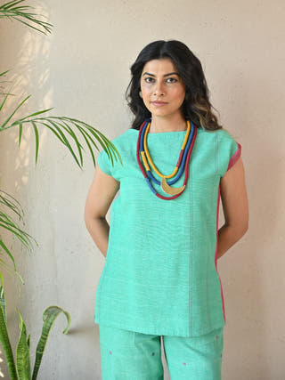 Straight-Cut Tunic with Rounded Neckline | Green