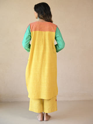 Lola Colour-Blocked Kurta with Embroidered Highlights | Yellow