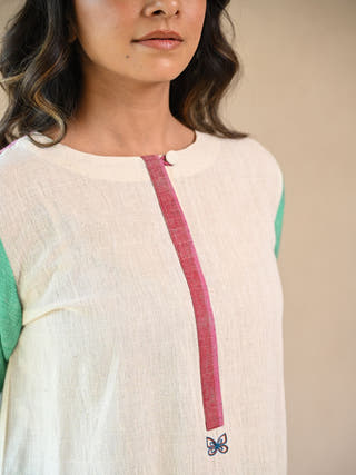 Lola Colour-Blocked Kurta with Embroidered Highlights | White