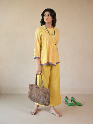 Azure Jacket-Style Tunic with Single Button | Yellow