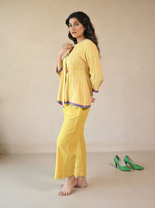 Azure Jacket-Style Tunic with Single Button | Yellow