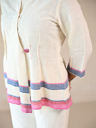 Azure Jacket-Style Tunic with Single Button | White