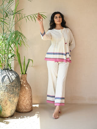Azure Jacket-Style Tunic with Single Button | White