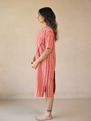 Scarlet Uncut Dress with Diagonal Fold Design