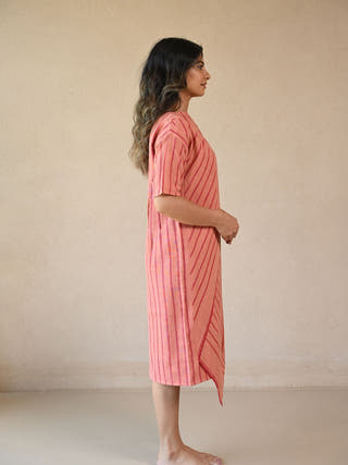 Scarlet Uncut Dress with Diagonal Fold Design