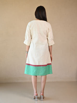 Gigi Continuous-Sleeve Dress with Embroidered Accents