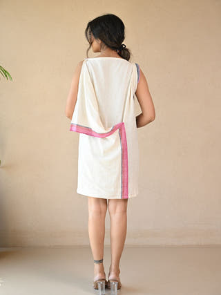 Uncut Dress with Shoulder Button Detail | White