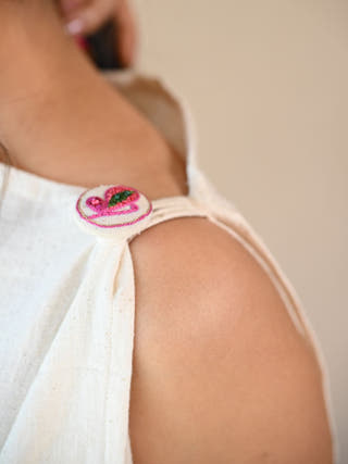 Uncut Dress with Shoulder Button Detail | White