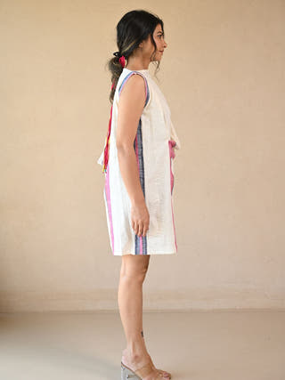 Uncut Dress with Shoulder Button Detail | White