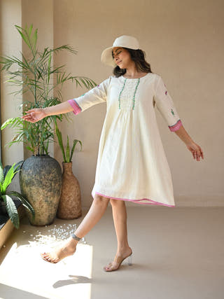 Ruched Dress with Embroidered Detailing