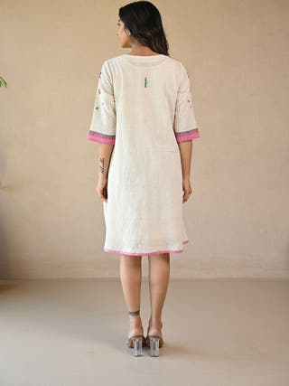 Ruched Dress with Embroidered Detailing