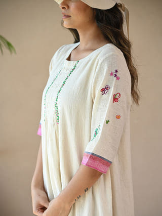 Ruched Dress with Embroidered Detailing