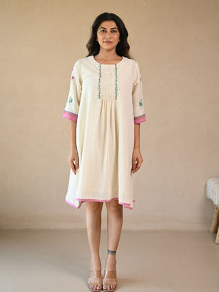 Ruched Dress with Embroidered Detailing