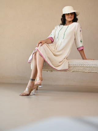 Ruched Dress with Embroidered Detailing