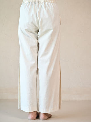 Side-Pleated Pants with Embroidered Accents