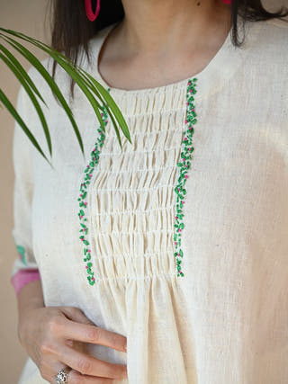 Ruched Tunic with Embroidered Detailing