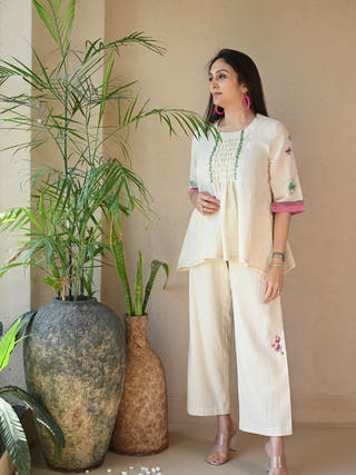 Ruched Tunic with Embroidered Detailing