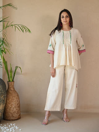 Ruched Tunic with Embroidered Detailing