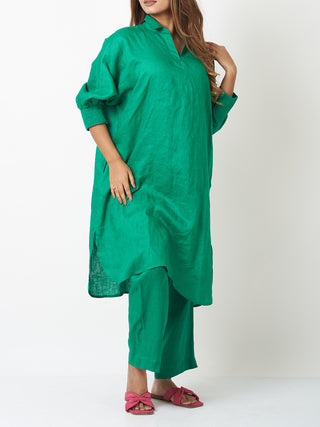 Linen Co-Ord Set Green Vasstram