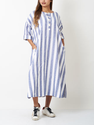 Blue Stripe Long Shirt Dress Vasstram