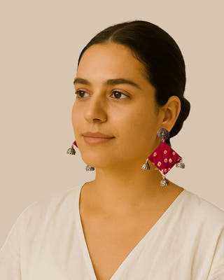 Pink Bandhani Fabric Jhumka Earrings