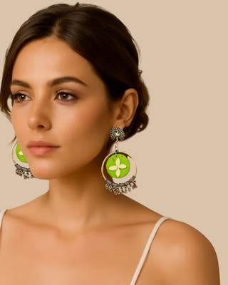 Light Green Oxidized Jhumka Bali Earrings