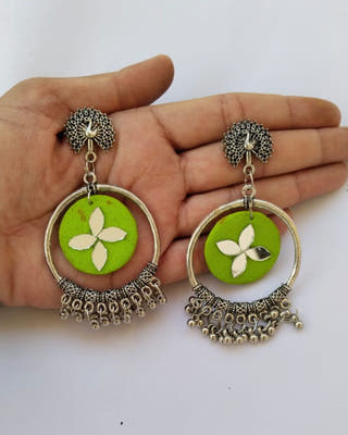 Light Green Oxidized Jhumka Bali Earrings