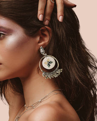 White Oxidized Jhumka Bali Earrings