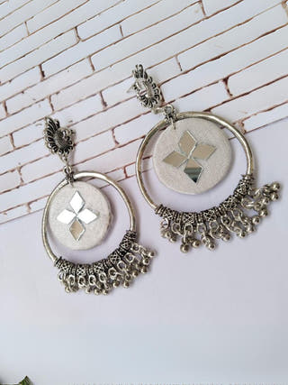 White Oxidized Jhumka Bali Earrings