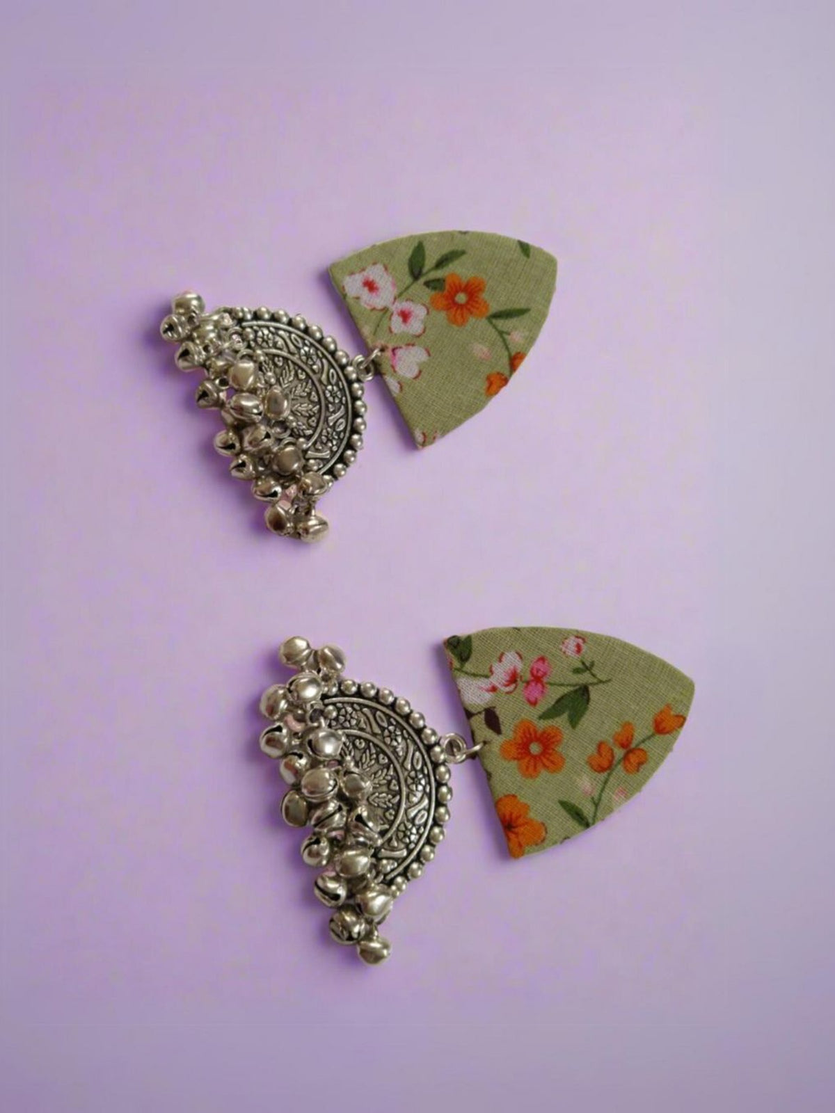 Green Floral Printed Oxidized Earrings image 2
