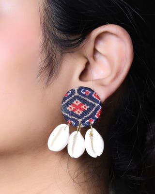 Blue And Red Printed Shells Stud Earrings