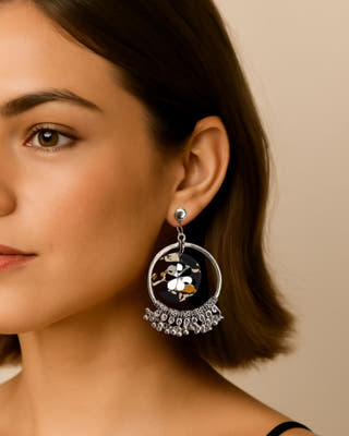 Black Printed Bali Jhumka Earrings With Ghungroo