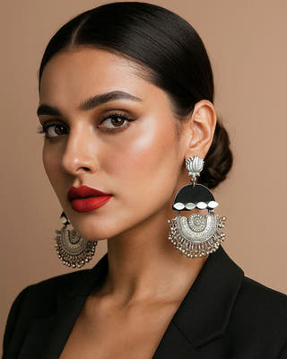 Black Heavy Oxidized Jhumka Earrings