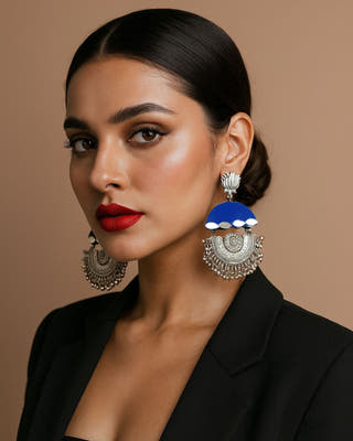 Blue Heavy Oxidized Jhumka Earrings
