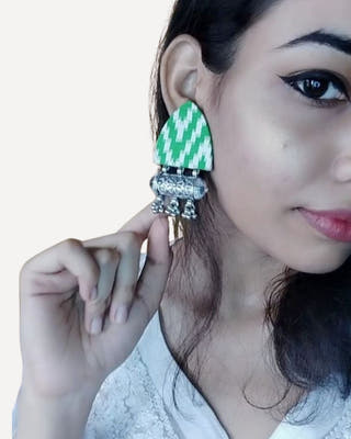 Light Green Printed Fabric Ghungroo Earrings