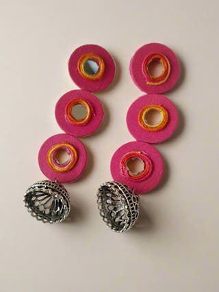 Three Drops Pink Mirror Fabric Long Earrings