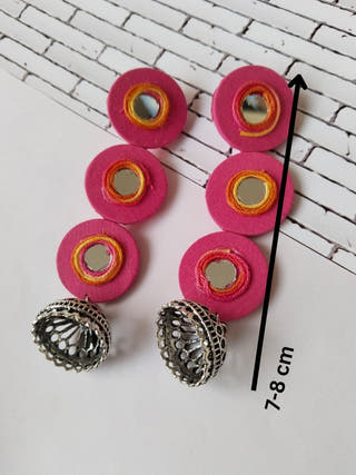 Three Drops Pink Mirror Fabric Long Earrings