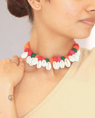 Multicolor Pom Pom Shell Adjustable Choker Necklace