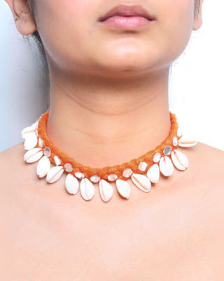 Red Threads And Mirror Shell Choker Necklace Adjustable