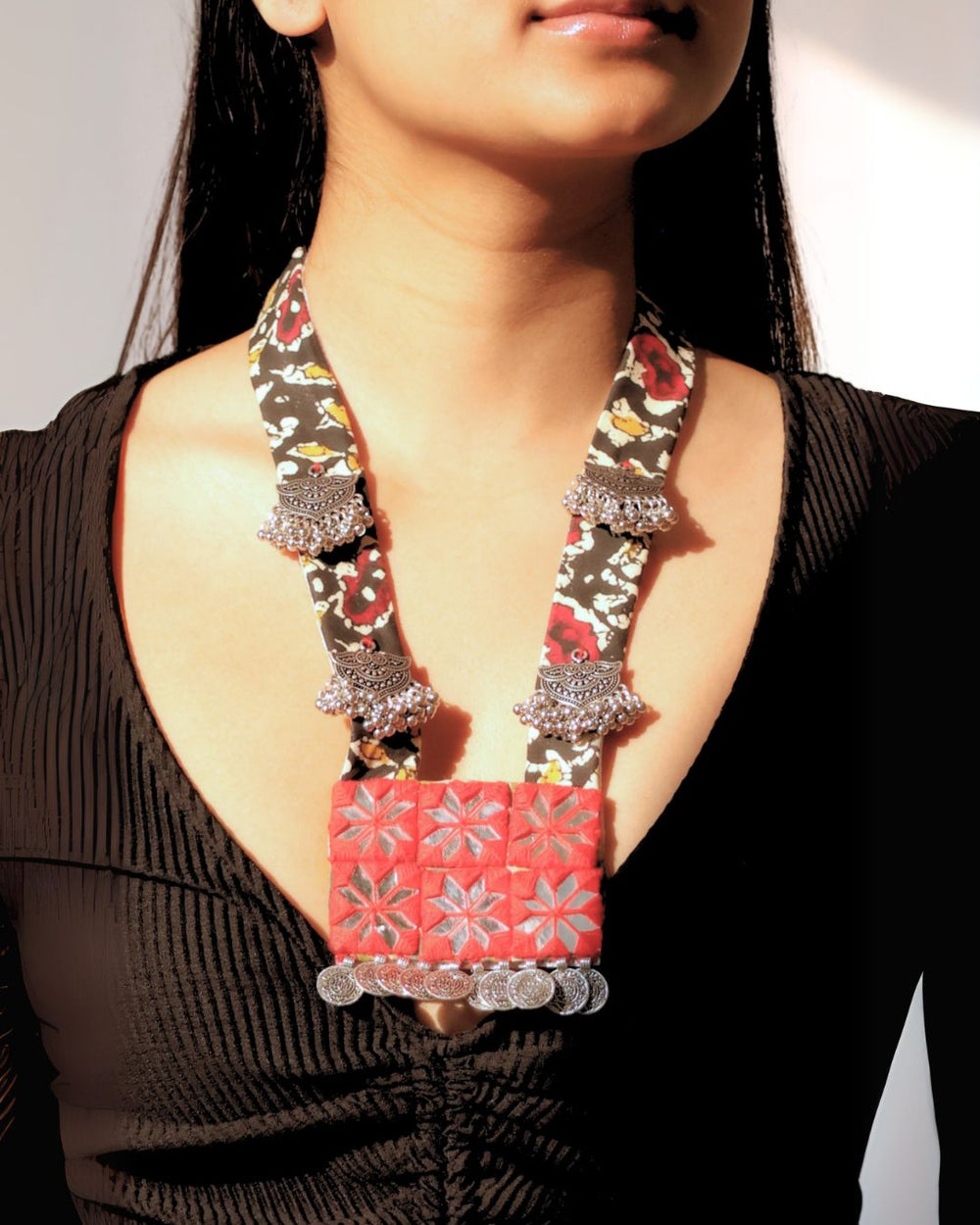 Black And Red Mirror Long Necklace image 1