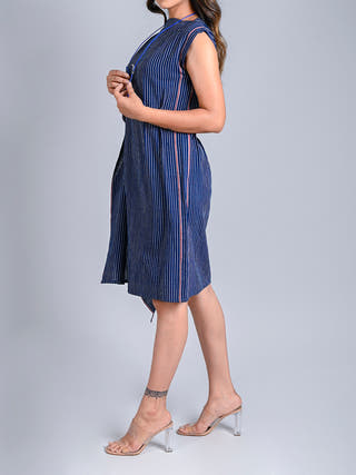 Indigo Stripe Zero Waste Dress Rang Creations