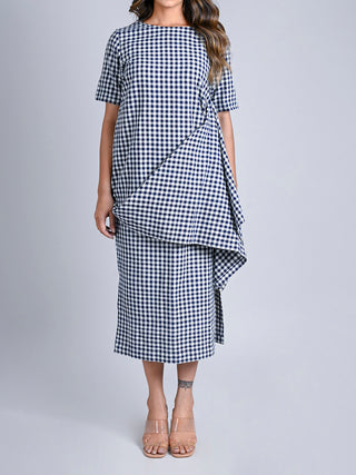 Asymmetric Indigo Checks Tunic Rang Creations