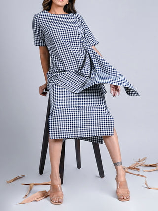 Asymmetric Indigo Checks Tunic Rang Creations