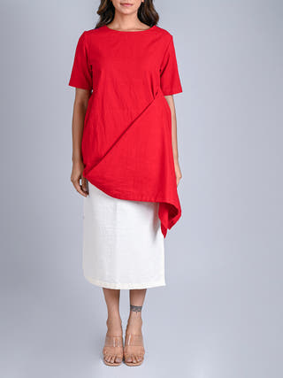 Asymmetric Cherry Red Tunic Rang Creations