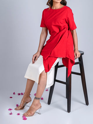 Asymmetric Cherry Red Tunic Rang Creations