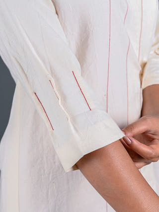 Asymmetric Natural White Belted Jacket Rang Creations