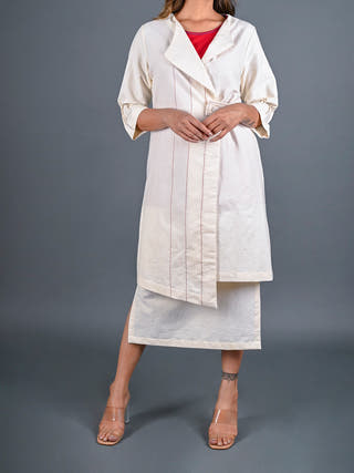 Asymmetric Natural White Belted Jacket Rang Creations