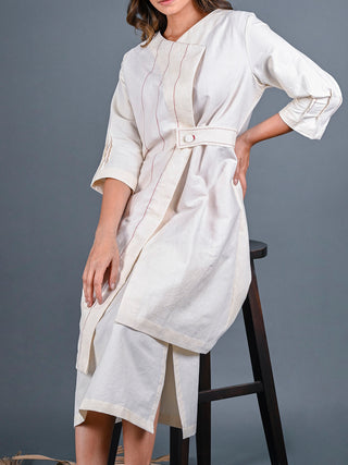 Asymmetric Natural White Belted Jacket Rang Creations