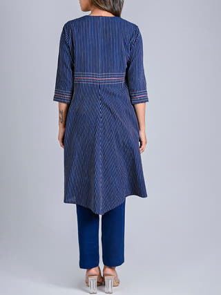 Indigo Stripe Handwoven Cotton Long Jacket Rang Creations
